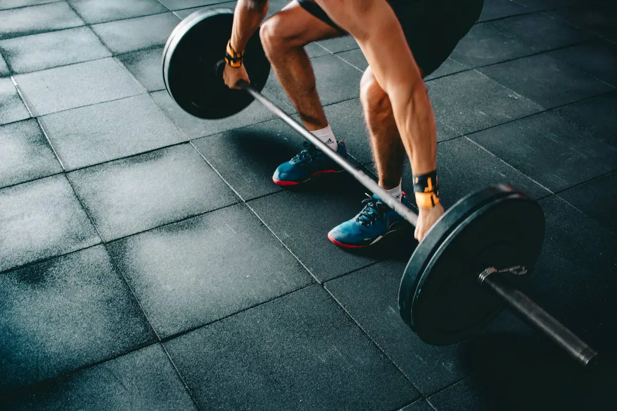 Barbell training in gym